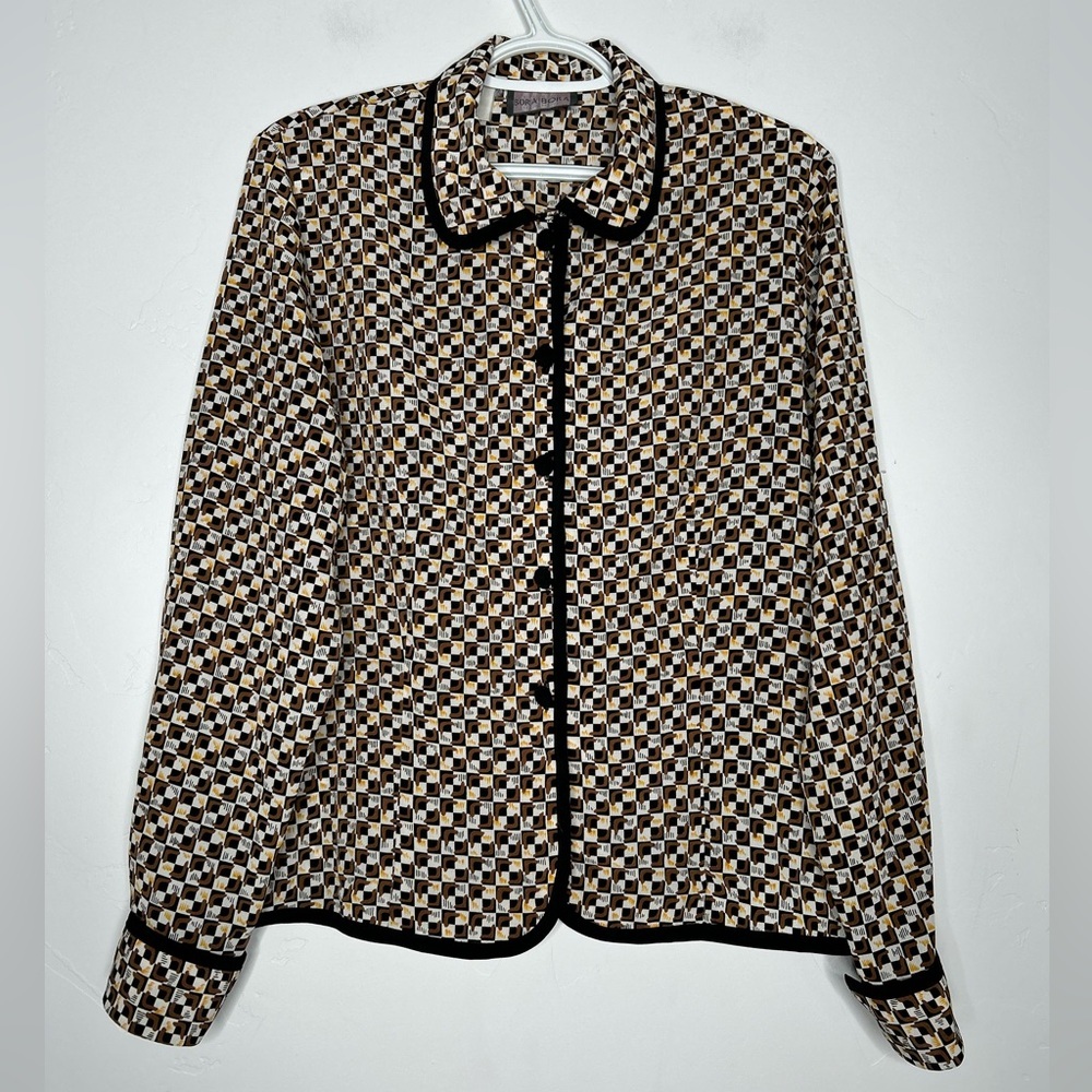 Vintage Bora Bora Geometric Pattern Long Sleeve Button‎ Front Blouse Size Medium